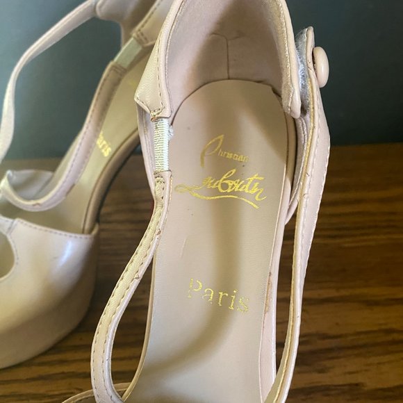 Nude crisscross strap platform peeptoe heels with velcro closure sz 9 - Picture 5 of 10